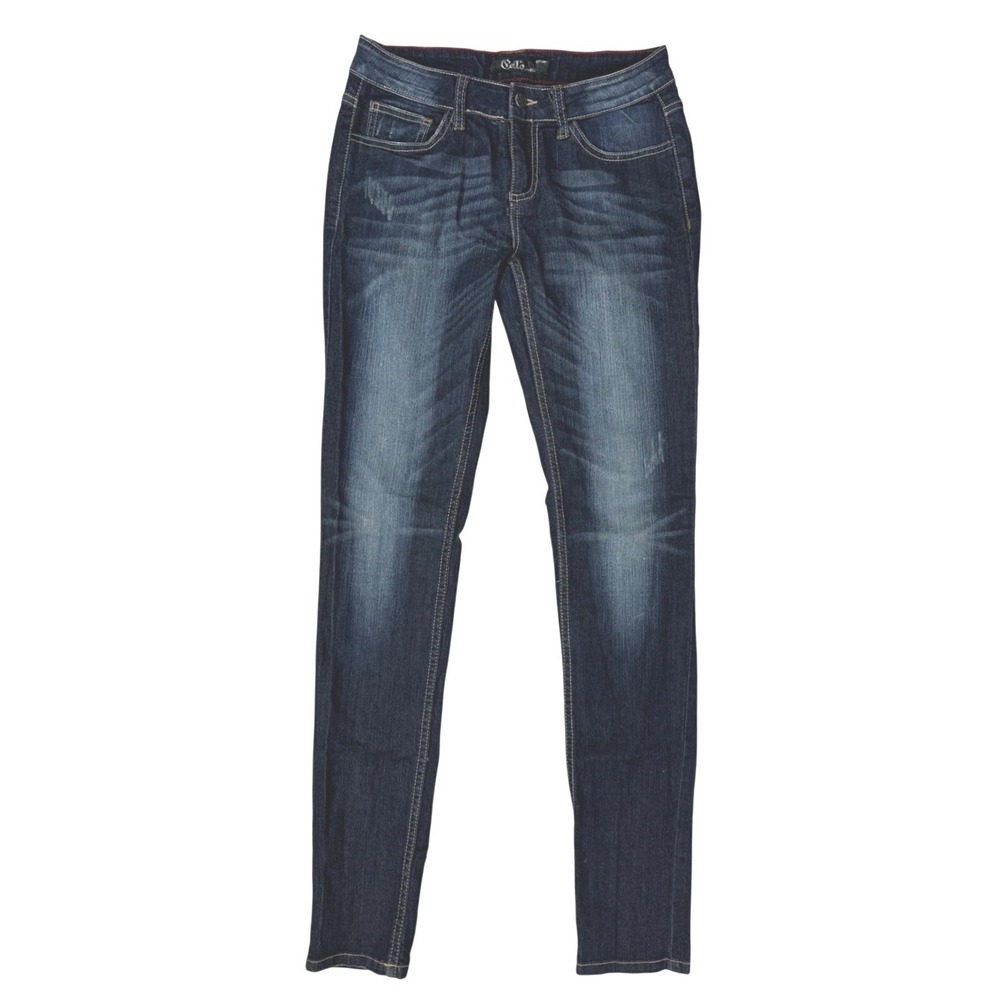 Cello Jeans Womens Size 7 Dark Wash Skinny Denim Distressed Whiskered Blue Jeans
